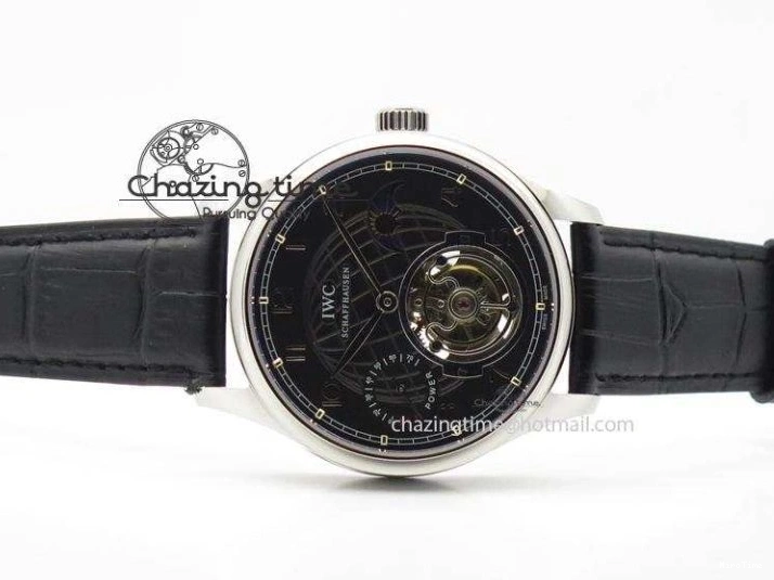 MIROTIME 0807 Portuguese Tourbillon Power Reserve Moonphase SS Black Dial On Black Leather Strap TechFriendly 7321